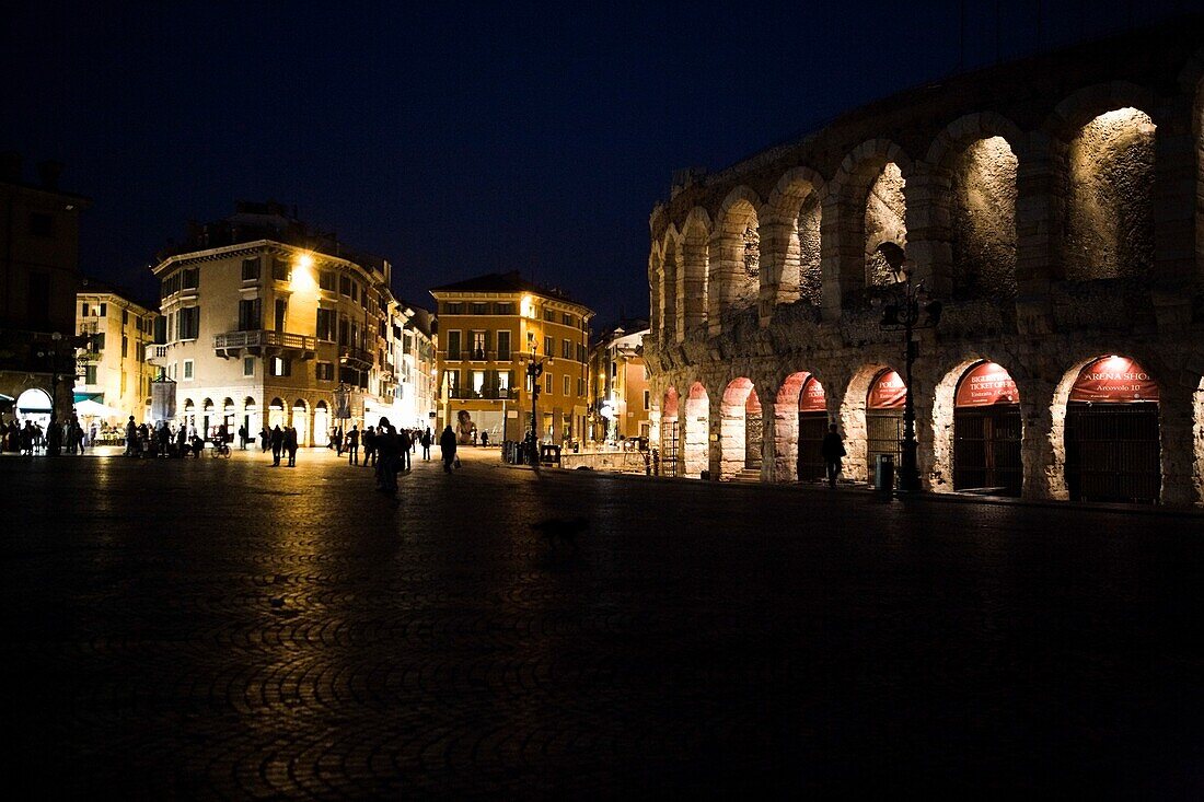 Verona Illuminated At Night; Italy