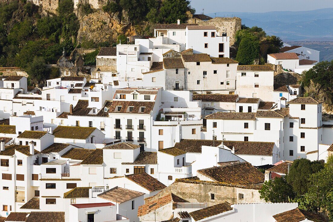 Elevated View Of Village Situated On Hill; Casares, Malaga Province, Spain