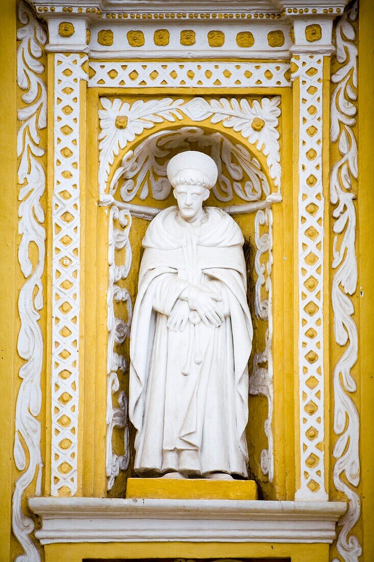 Statue Of Saint In Church's Facade, Close Up; Antigua, Guatemala