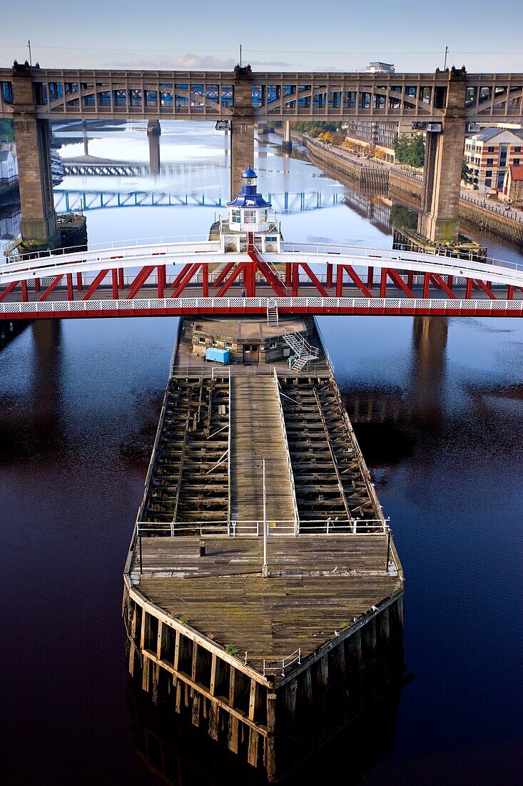 High Angle View Of Bridges; Newcastle Upon Tyne, Tyne And Wear, England, Uk