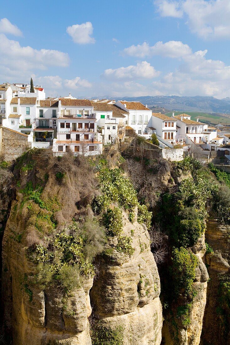 Houses On Edge Of Tajo Gorge; Ronda, Malaga Province, Spain