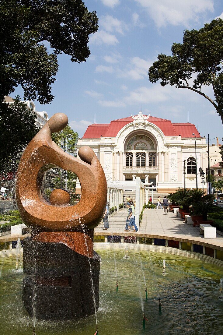 Fountain At Opera House; Ho Chi Minh City (Saigon), Southern Vietnam, Vietnam