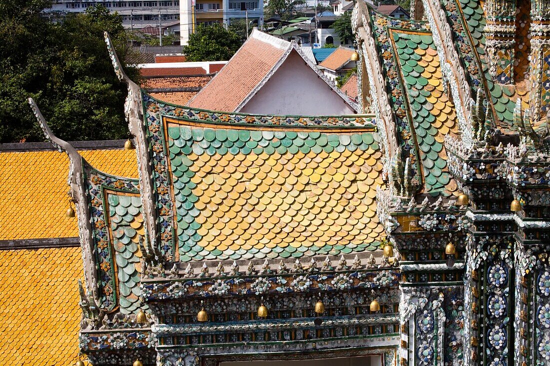 Tile Roofs At Wat Arun (Temple Of The Dawn); Bangkok, Thailand