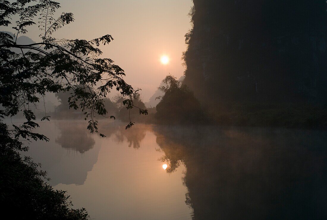 Lake In Mountain Area, Sunset