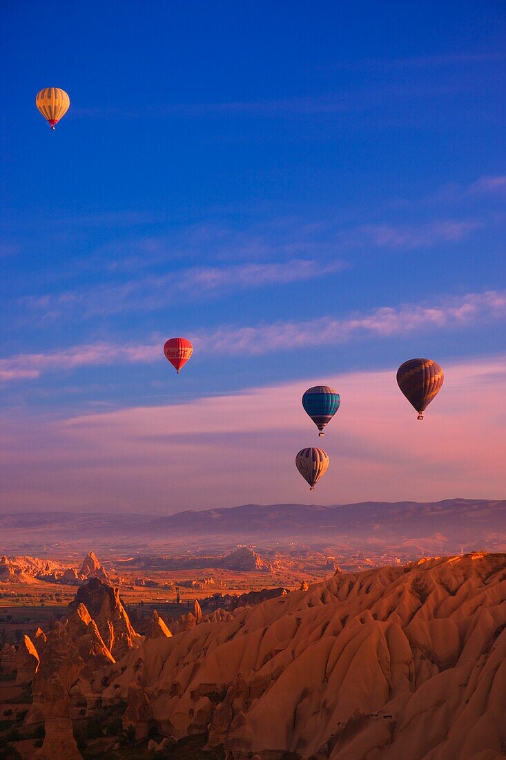 Balloons Over Goreme Valley; Cappadocia, Anatolia,Turkey