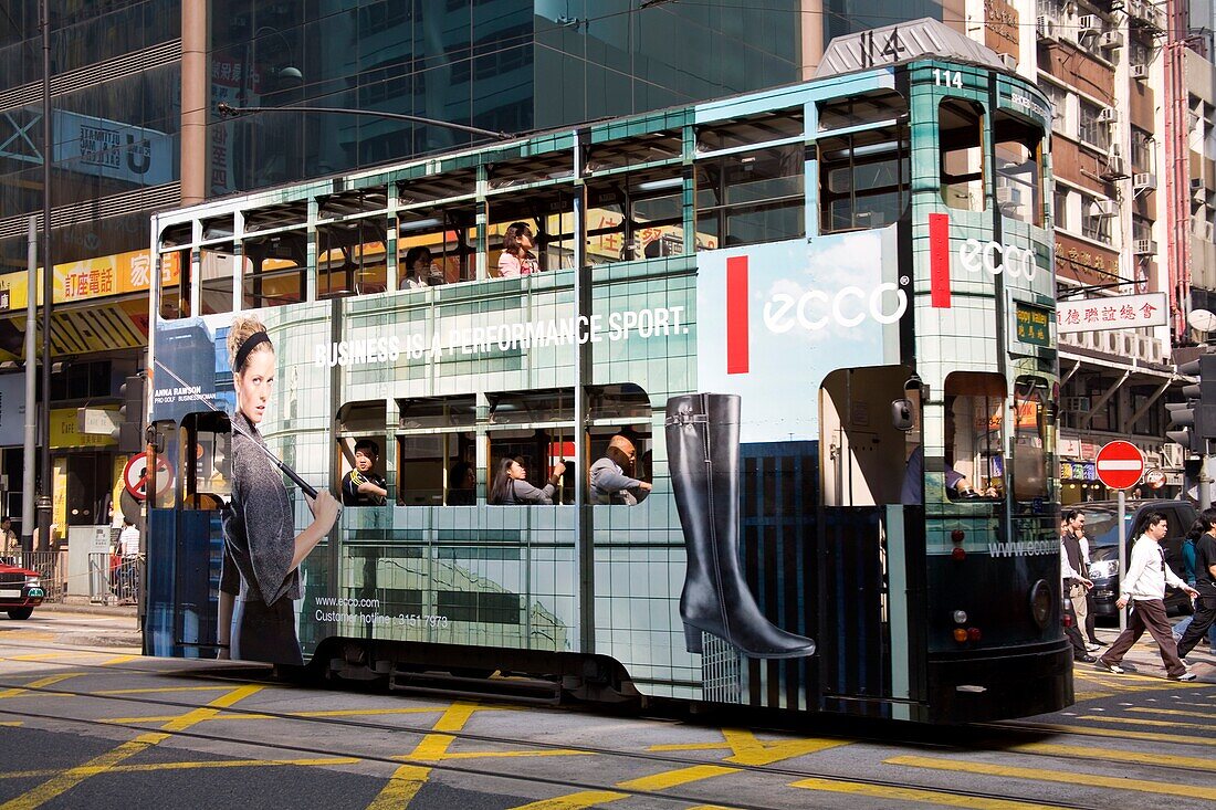 Doppelt gelagerte Straßenbahn; Hongkong, Honk Kong Island, China