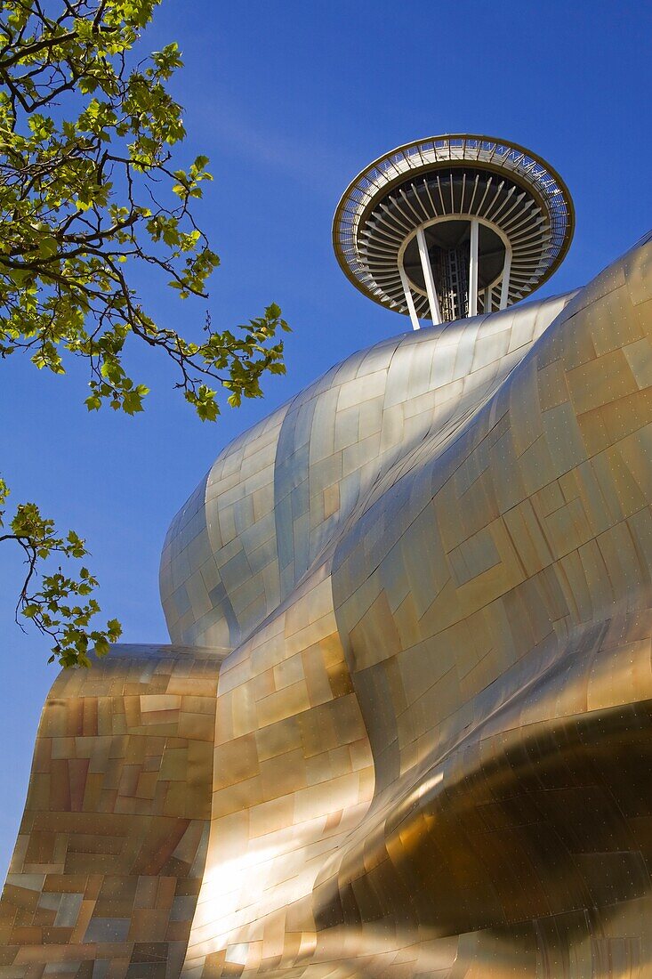 Musikprojekt erleben und Space Needle; Seattle Center, Seattle, Bundesstaat Washington, USA