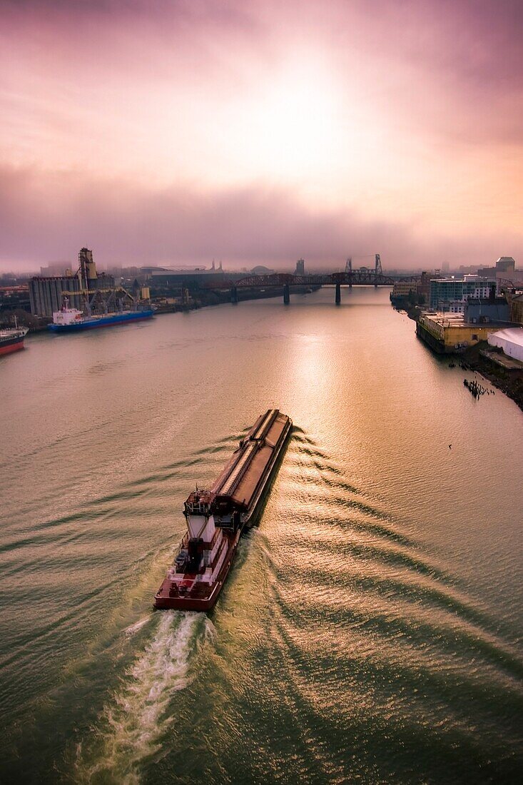 A Large Boat Sailing Through The Water; Portland,Oregon