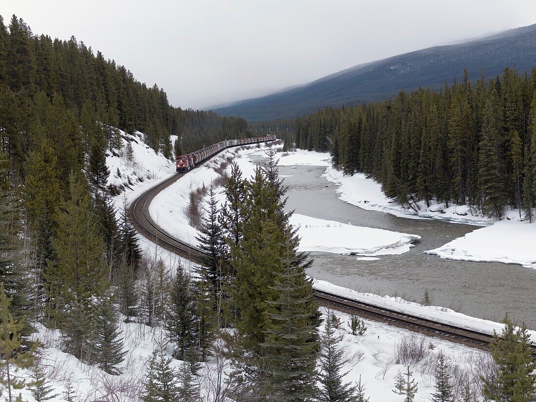 Railroad Through Banff, Alberta, Canada