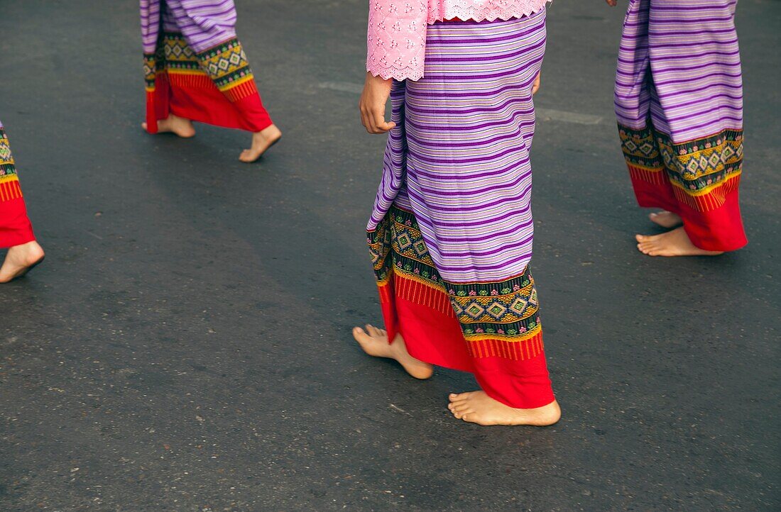 Walking Barefoot In Costume, Flower Festival; Chiang Mai, Thailand