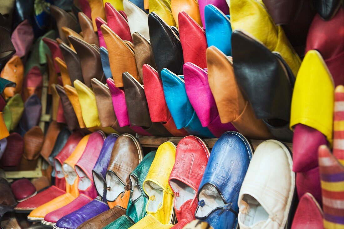 Colorful Shoes In A Shop Display, Essaouira, Morocco