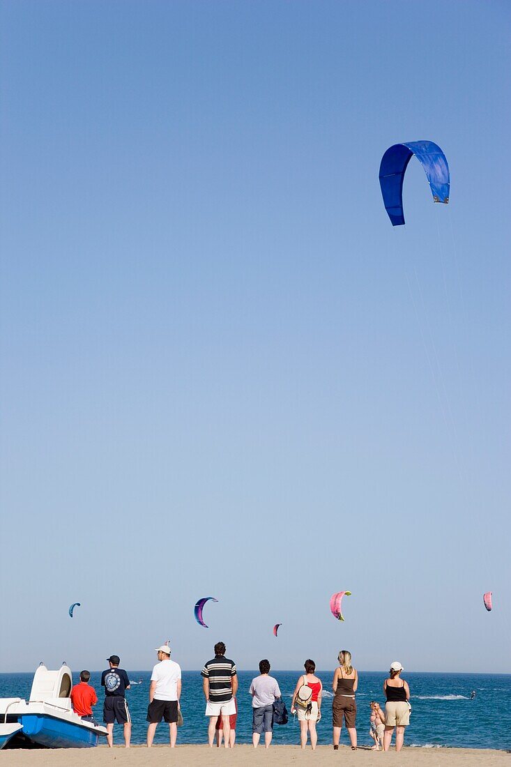 Kite Surfing On Playamar Beach; Torremolinos, Malaga, Spain