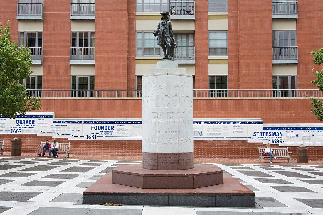 William Penn Statue In Welcome Park, Old City, Philadelphia, Pennsylvania, Usa