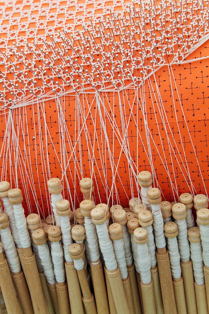 Bobbins, Thread And Pillow For Lace-Making