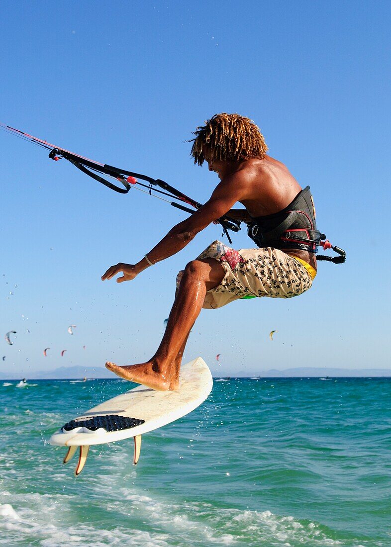 Young Man Kite Surfing; Costa De La Luz,Andalusia,Spain