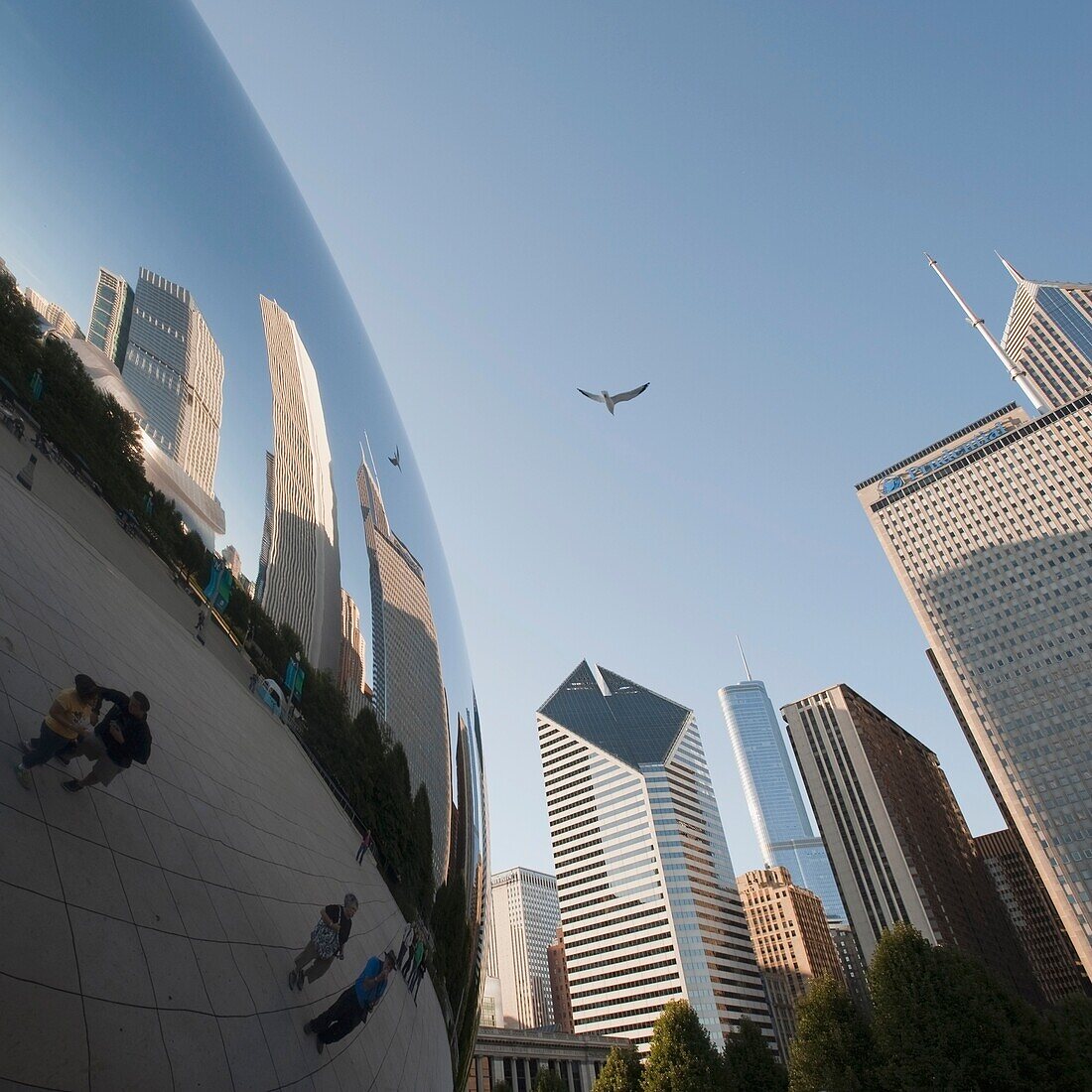 Downtown Reflected In Mirrored Dome, Chicago, Illinois, Usa