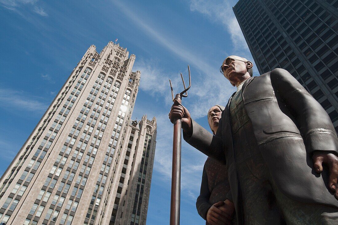 Statue Of Grant Wood; Chicago, Illinois, Usa