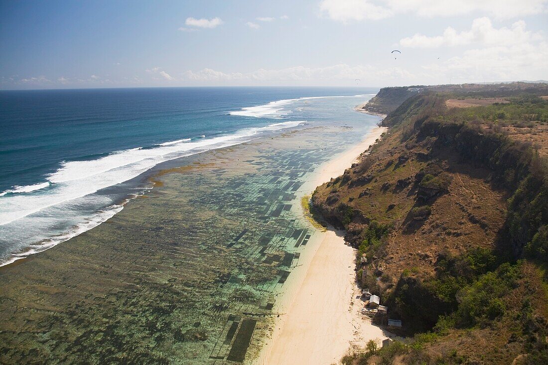 Aerial View Over The Cliffs, Reefs And Beaches Of The Bukit Peninsula Of Bali; Bali,Indonesia