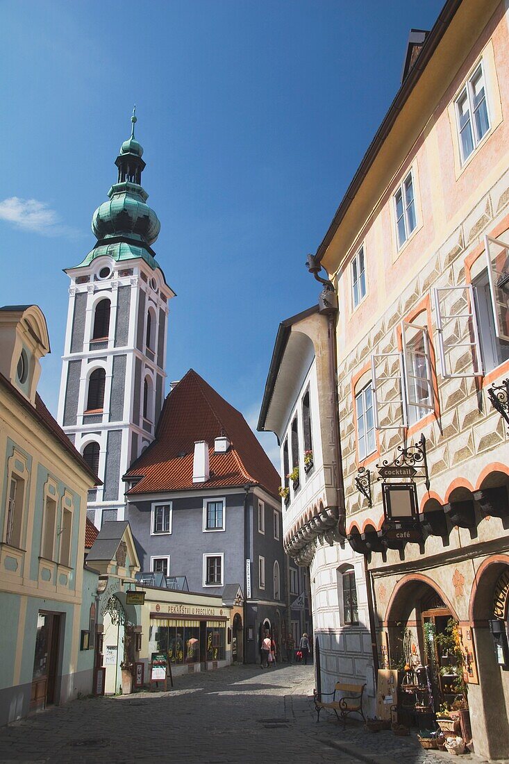 Painted Buildings With Tower, Cesky Krumlov, Czech Republic