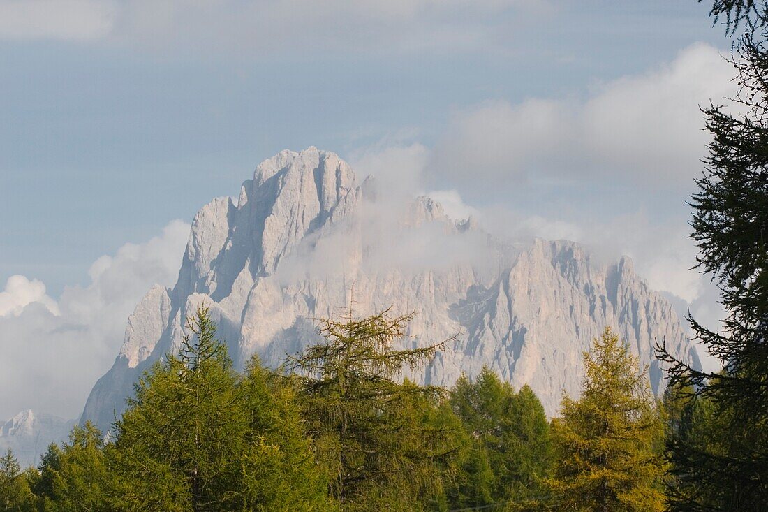 Seis Am Schlern, Alto Adige, Italy; Mountain Peak In The Clouds