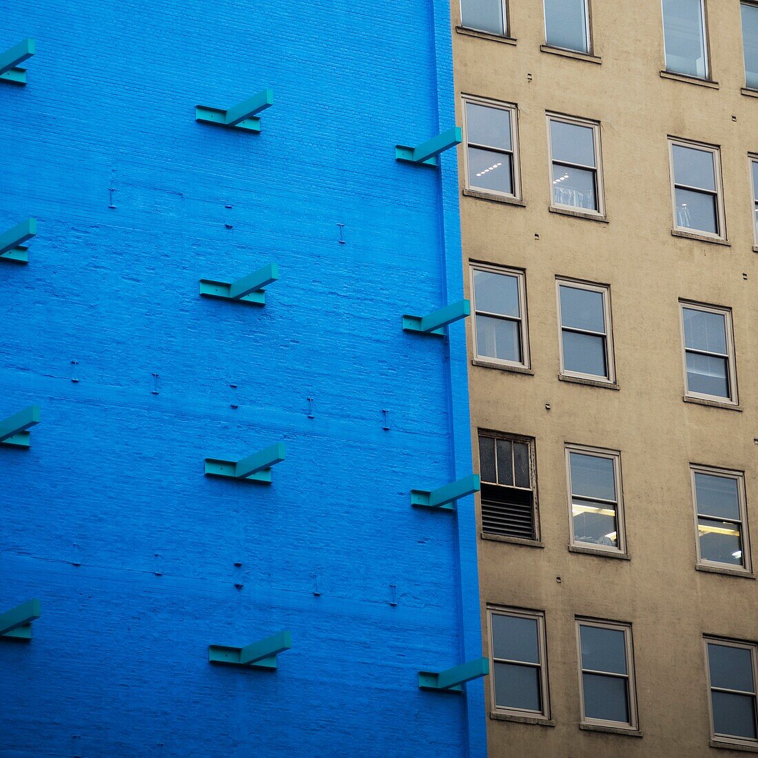 Blue Building Exterior, Manhattan, New York, Usa