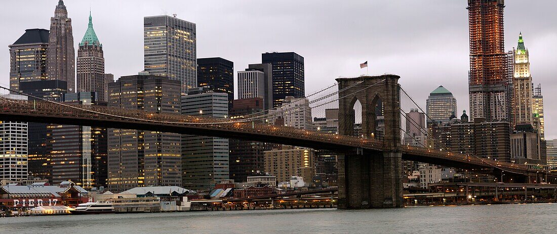 The Brooklyn Bridge And Manhattan, New York City; New York City,New York,Usa