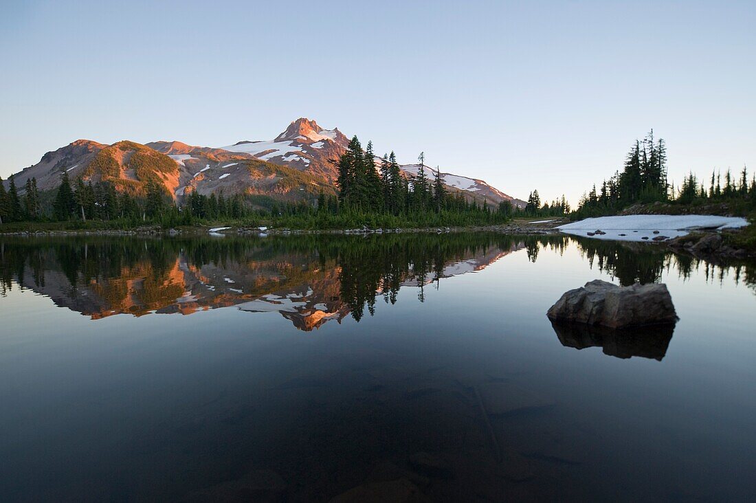 Mt. Jefferson Reflected In Russell Lake In Jefferson Park, Oregon, Usa