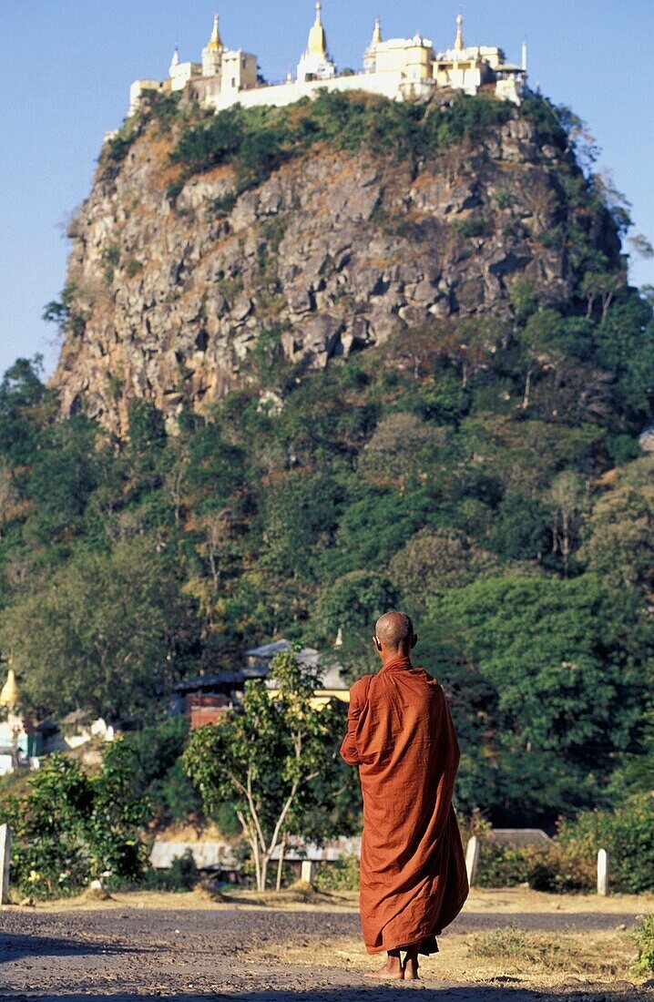 Buddhist Monk And Pagoda On Mount Popa