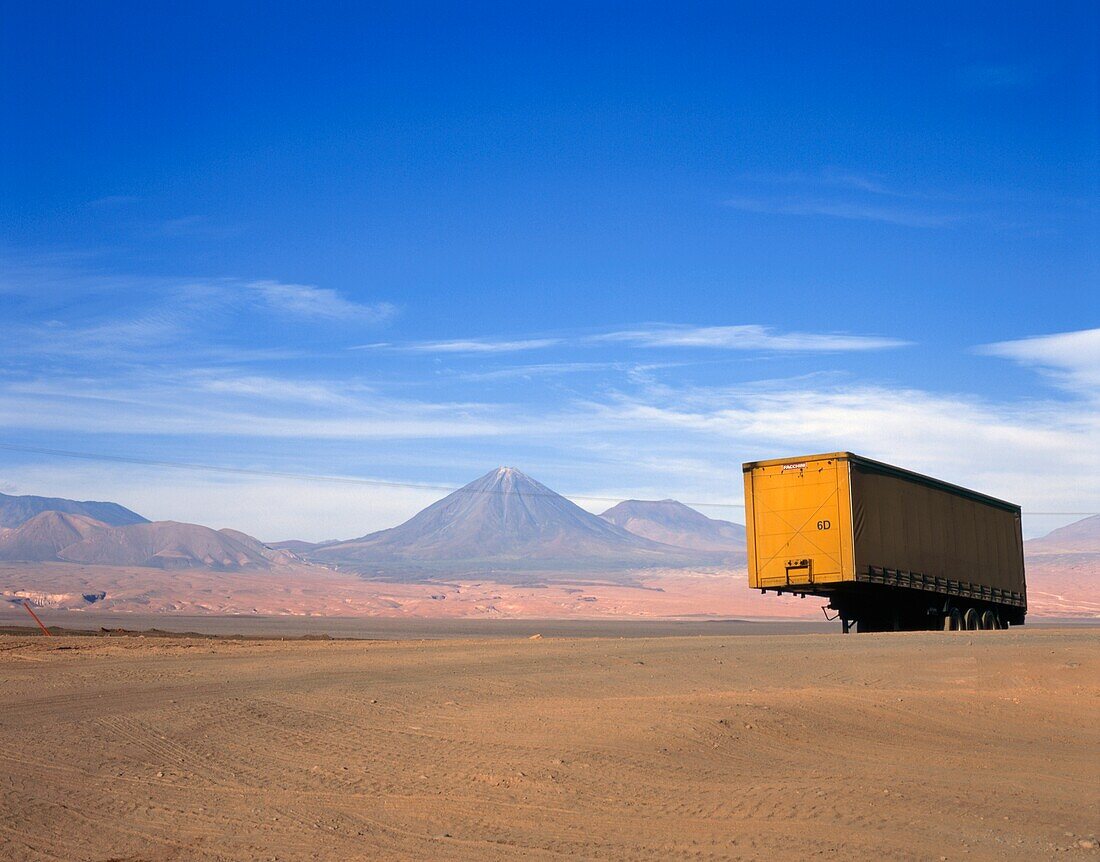 Yellow Truck Trailer Abandoned In Desert