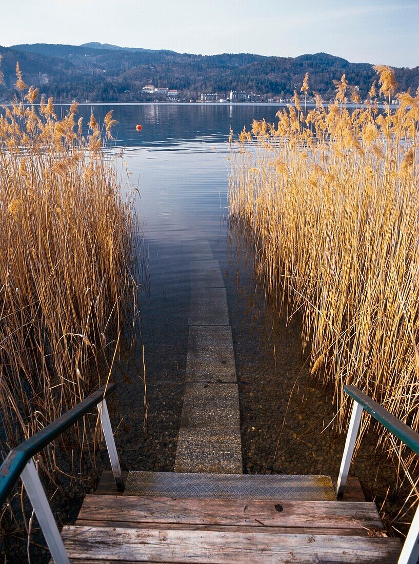 Blick auf einen Pfad durch einen See im Mayr Clinic Spa.