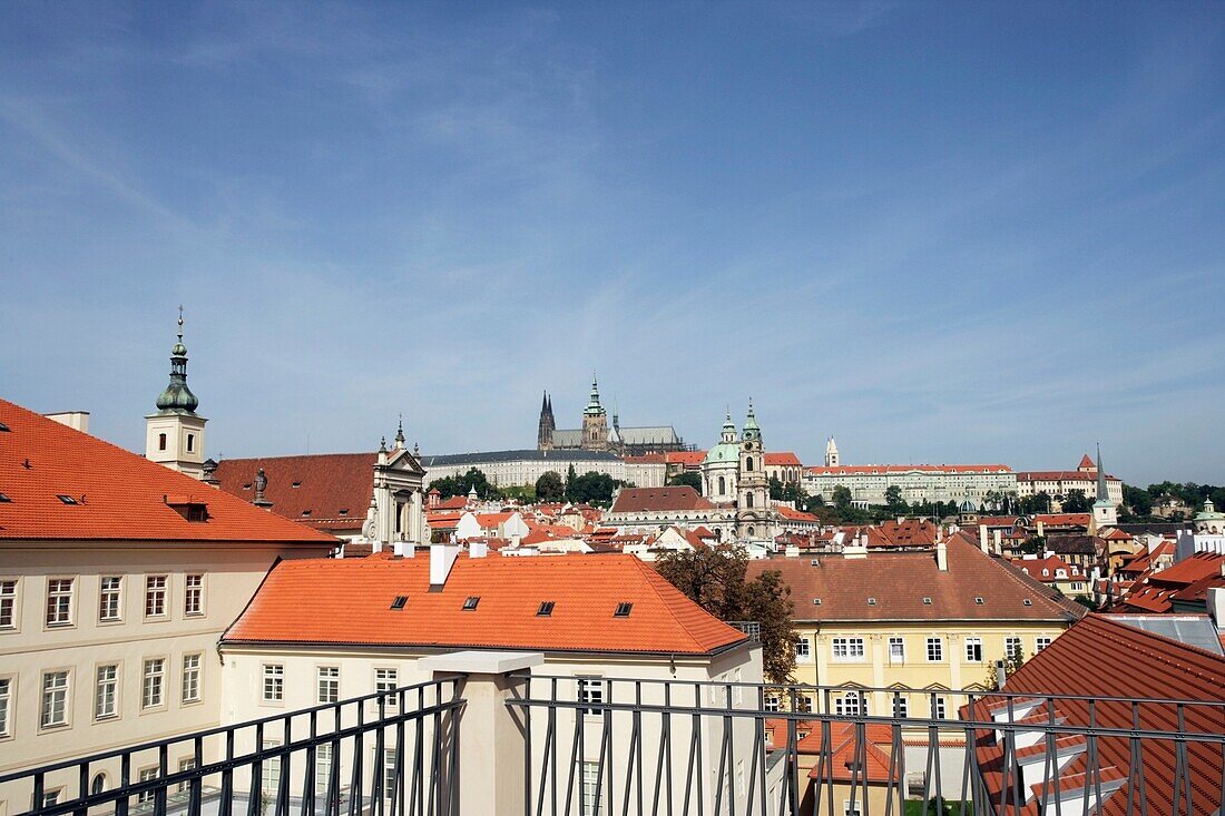 Railing And Prague Cityscape