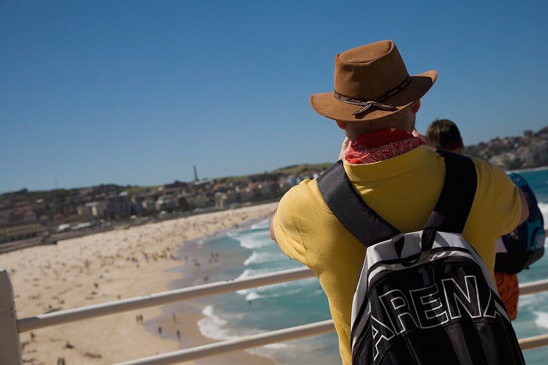 Man In Hat Looking Out Over Bondi Beach