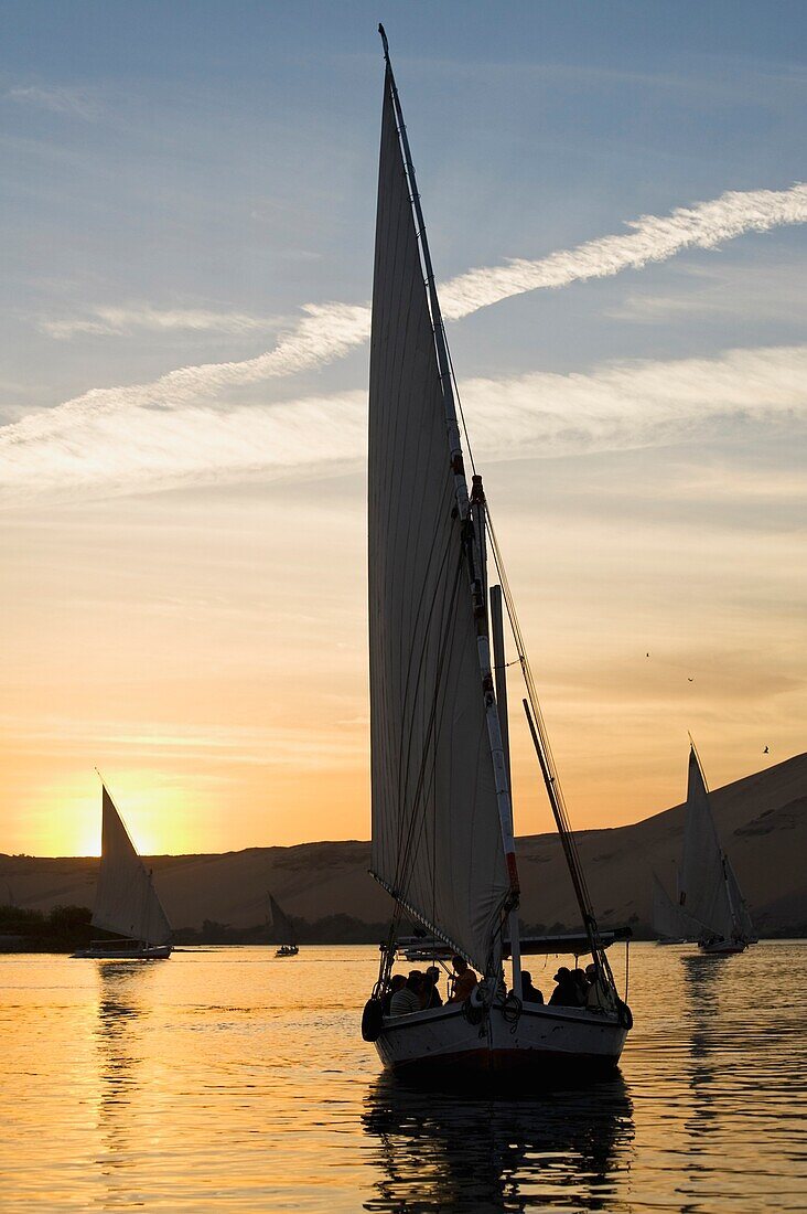 Feluccas On River Nile At Dusk