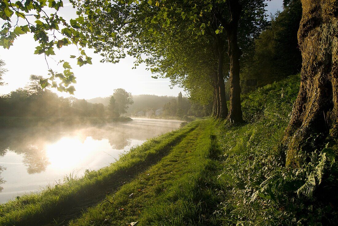 Looking Along The Nantes-Brest Canal On A Misty Morning