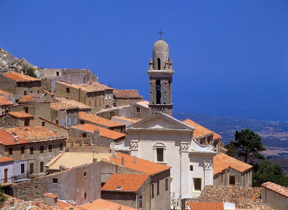 Elevated View Of Old Town, Haute-Balagne Speloncato