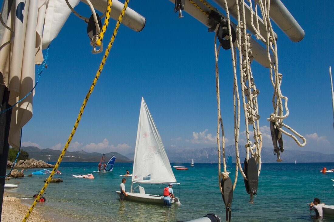 View From Resort On Lefkas, Showing Some Sail Boats.