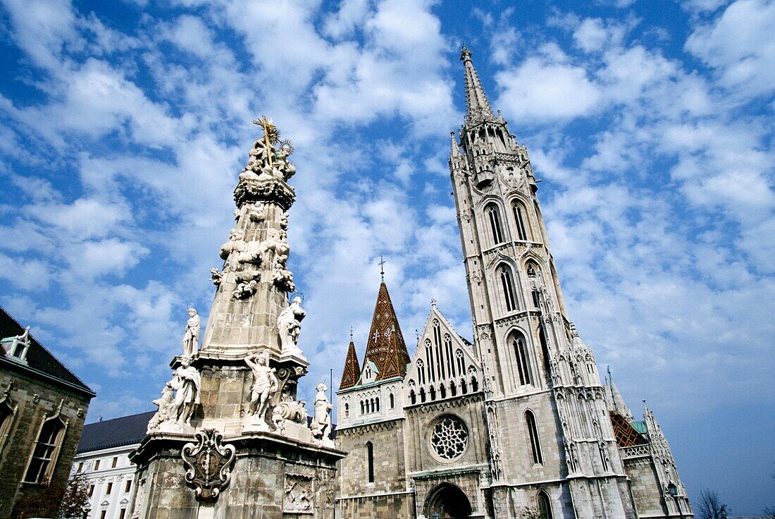 Statue In Square Next To Gothic Matthias Church On Buda Hill