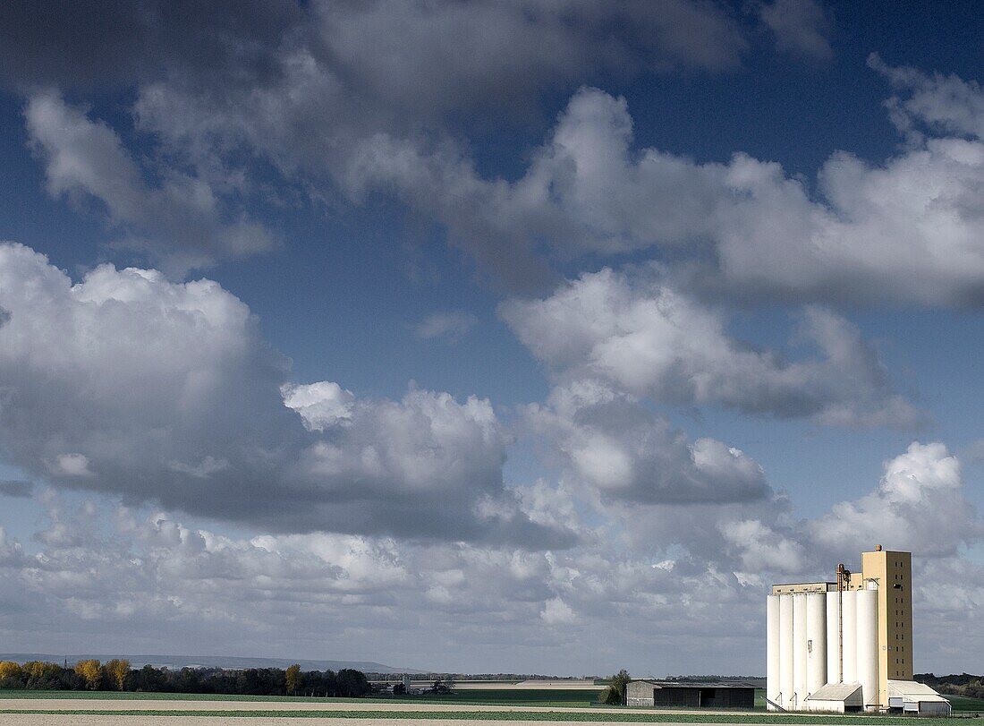 Cloudy Sky Over Grain Farm