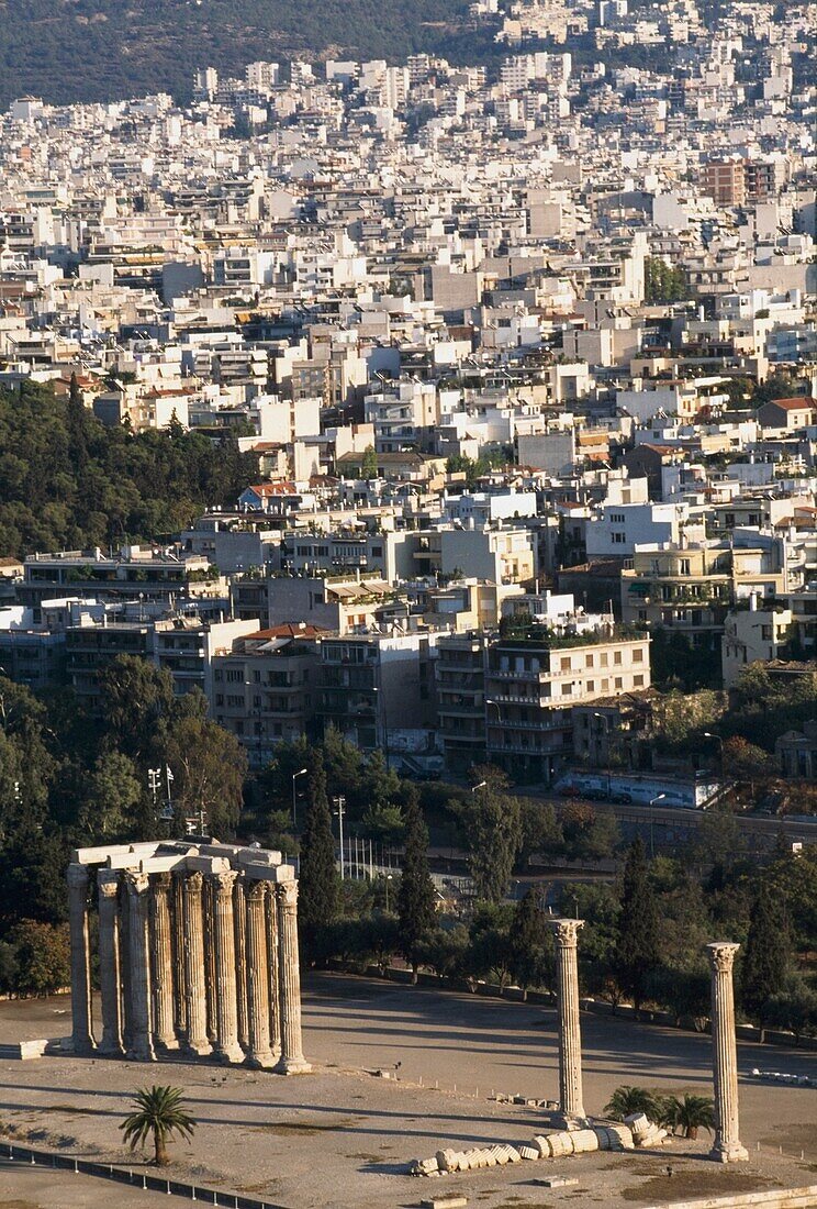 Temple Of Olympian Zeus And Cityscape