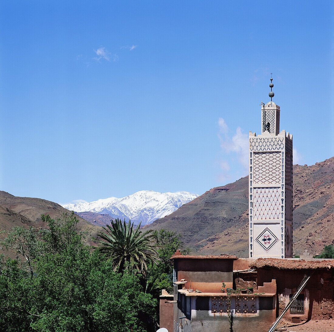 Mosque And Atlas Mountains