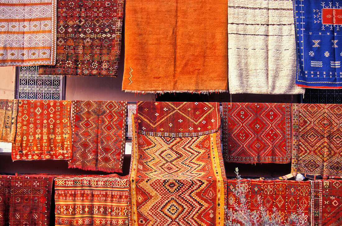 Berber Carpets Hanging In Souk In La Criee Berbere