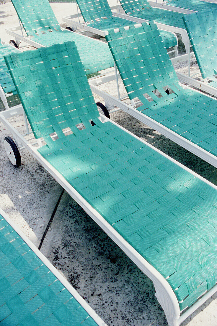 Empty Green Sun Loungers, Close Up