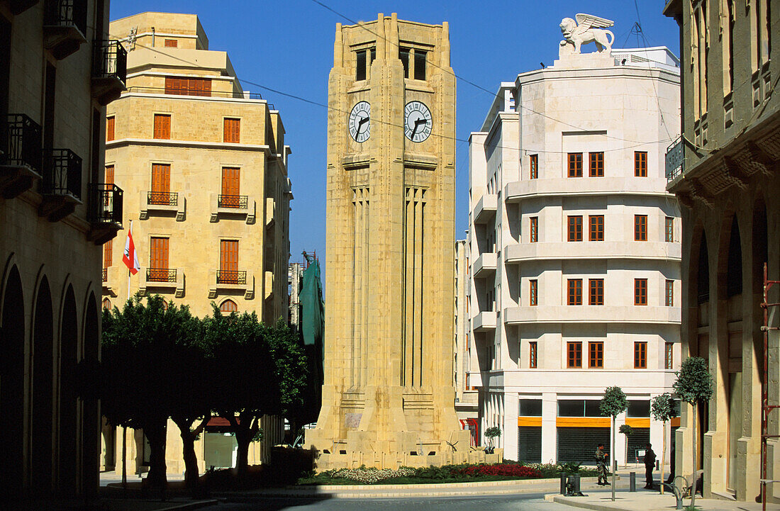 Clock Tower In The Centre Of Rebuilt Downtown Area Of Beirut