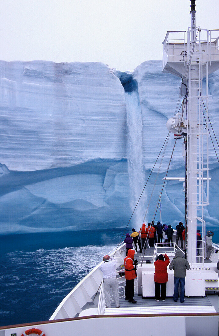 Brasvell Glacier, Waterfall And Tourist Ship