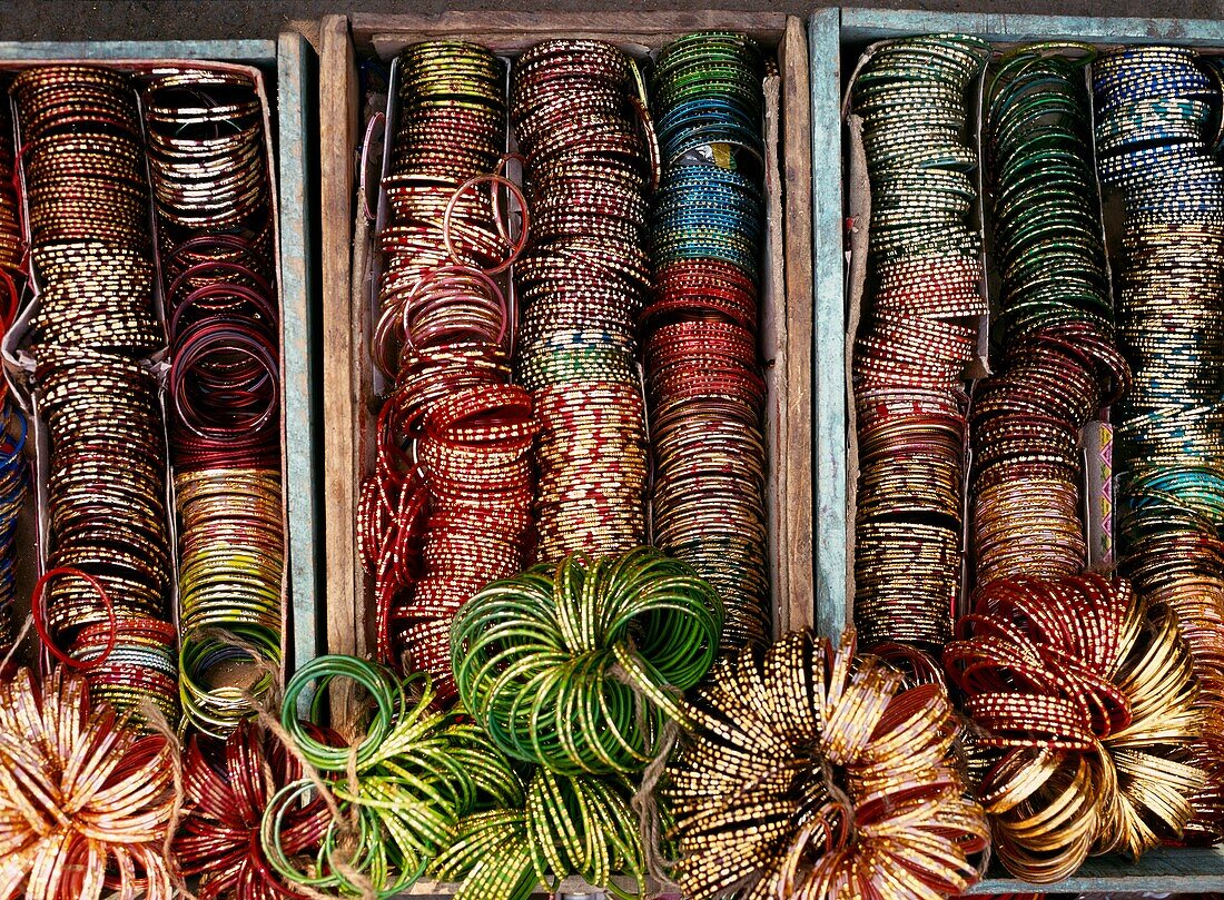 Bangles On Sale In A Market, Close Up