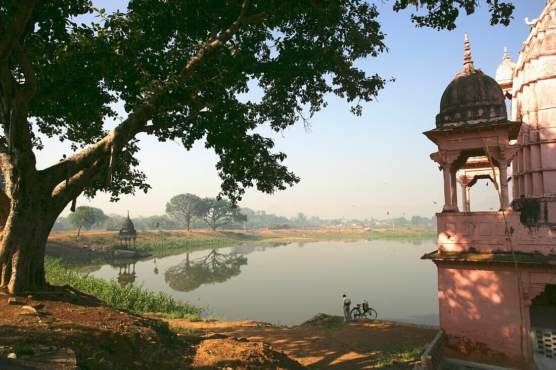 Rural Village Hindu Temple And Lake