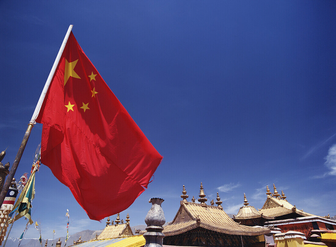 Chinese Flag Flying Above The Potala Lhasa