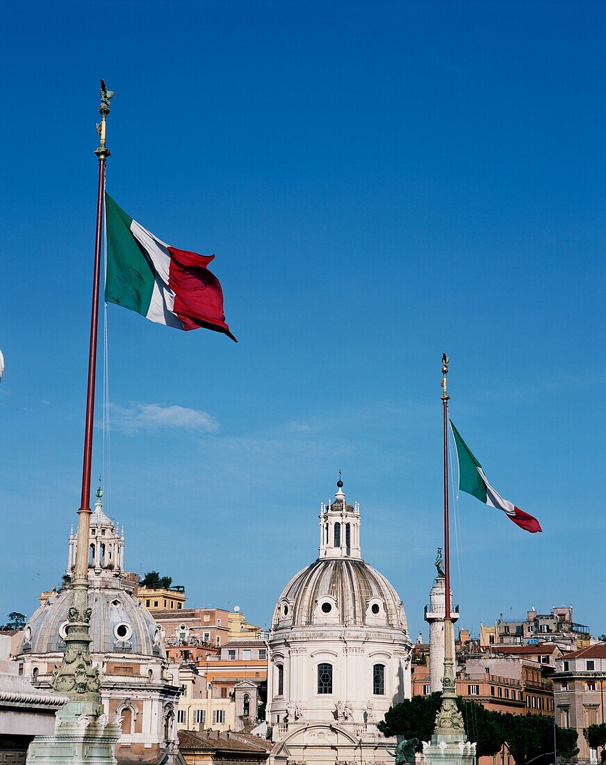 Santa Maria Di Loreto And Dome Di Maria And Italian Flags