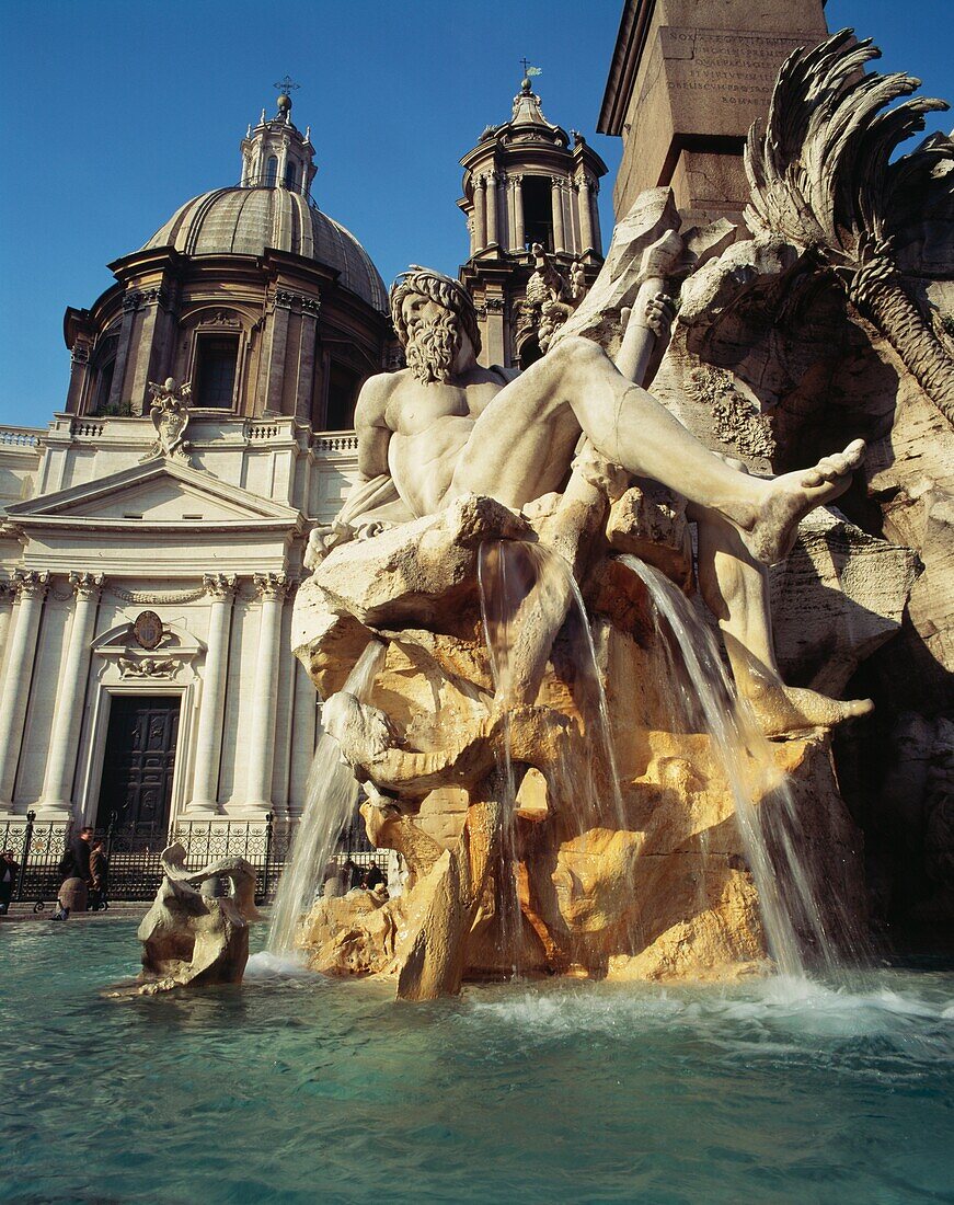 Fontana Quatro Fiumi And Sant Agnese, Agone Church, Piazza Navona