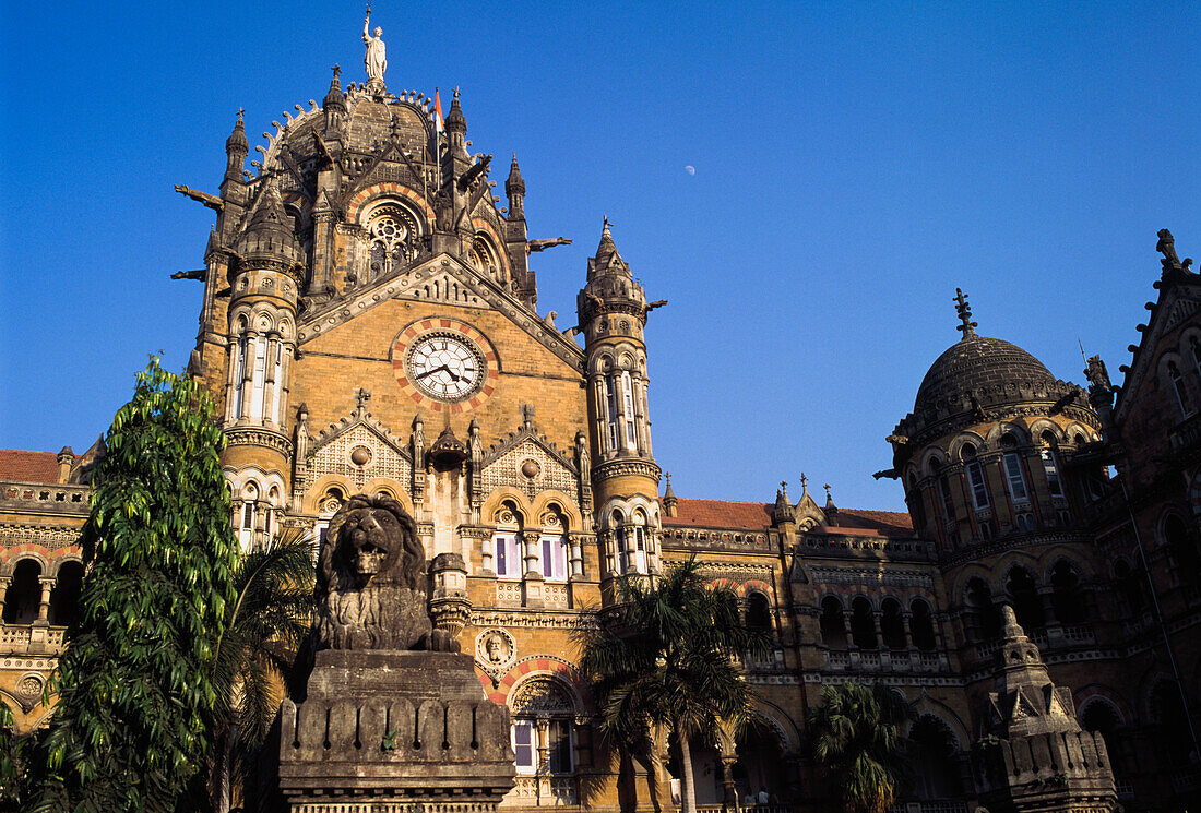 Low Angle View Of Gothic Railway Station, Victoria Terminus.